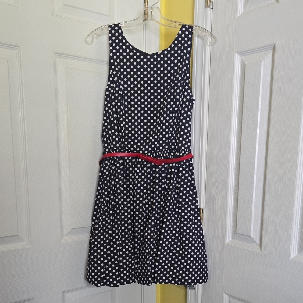 Polka Dot Sleeveless Fit & Flare Dress with Pink Belt